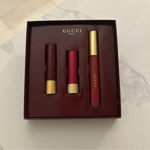 Gucci Beauty Matte Lipstick & Liquid Lip Color Set Ancona 509 Red 3 Items